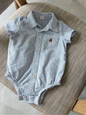 GAP Light Blue and White Striped Button-Front Baby Bodysuit